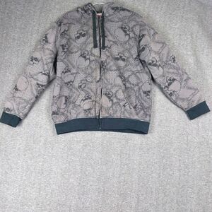 MMA ELITE MENS GRAY Y2K SKULL ALL OVER PRINT GRUNGE ZIP FRONT HOODIE SIZE LARGE